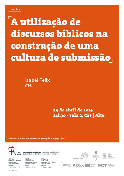 A utilização de discursos bíblicos na construção de uma cultura de submissão<span id="edit_24755"><script>$(function() { $('#edit_24755').load( "/myces/user/editobj.php?tipo=evento&id=24755" ); });</script></span>